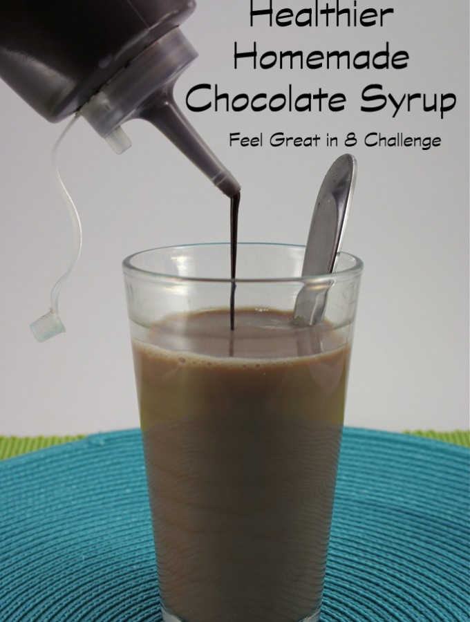 Made with cocoa powder and sweetened with pure maple syrup, this Homemade Chocolate Syrup is a healthy treat for kids and adults! Feel Great in 8 #healthy #recipe #chocolate
