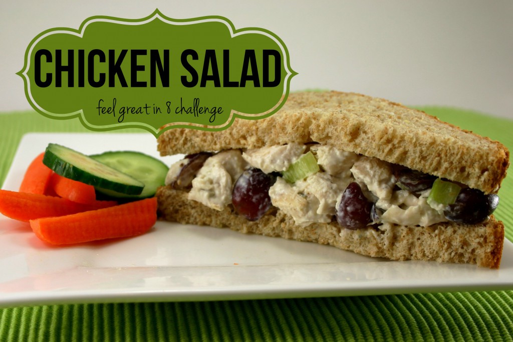 Healthy Chicken Salad - You'll love this lightened up chicken salad with celery, grapes, and almonds! | Feel Great in 8 #healthy #recipe #chicken