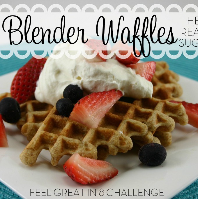 Throw all the ingredients into a blender to make these fluffy, sweet, delicious, sugar-free and healthy Whole Wheat Blender Waffles. Feel Great in 8 #healthy #breakfast #recipe