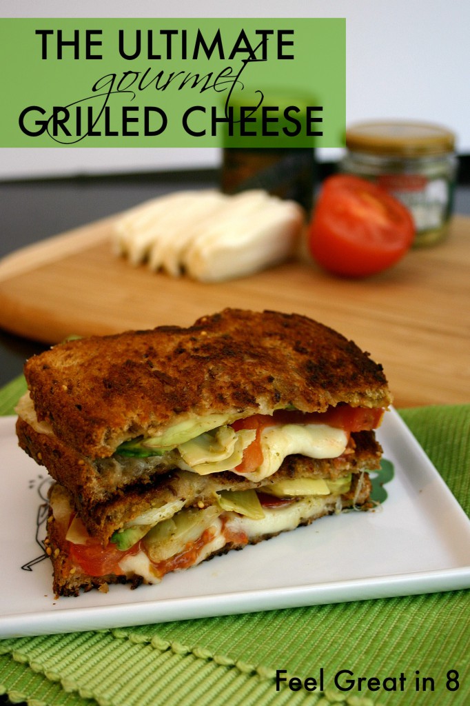 The Ultimate Gourmet Grilled Cheese! Avocado, artichoke hearts, pesto, tomato, and fresh mozzarella! It doesn't get better than that! Feel Great in 8