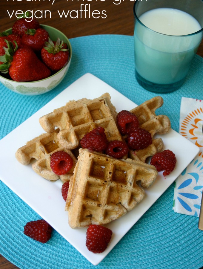 Healthy Whole Grain Vegan Waffles - You won't believe these delicious waffles are made with whole wheat, chia seeds, and coconut oil! #healthy #breakfast #vegan