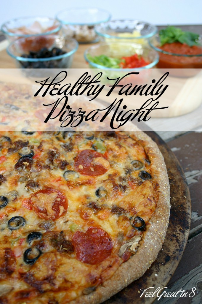 Family Pizza Night - It really is possible to feed your family healthy foods that they'll love! This pizza with a healthy crust, sauce, and healthy toppings will be a family favorite! Feel Great in 8 #pizza #healthy 