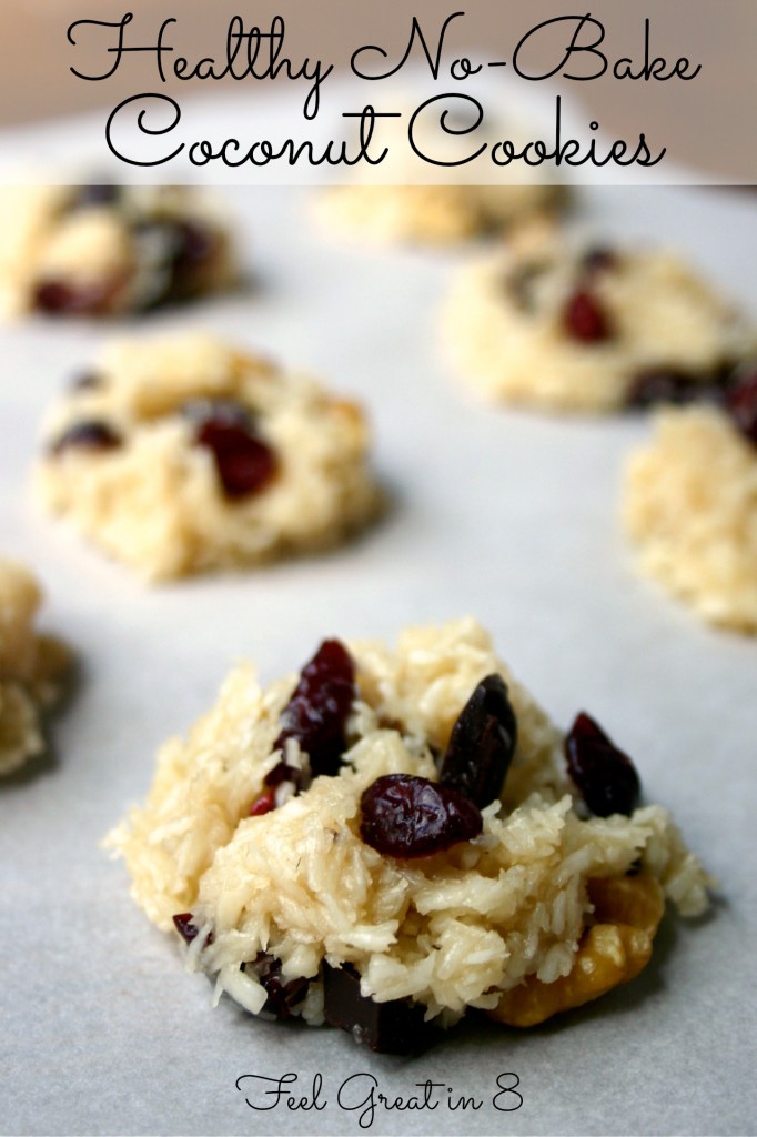 These no-bake coconut cookies are quick and easy to throw together and are refined sugar-free!