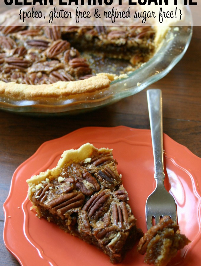No one will ever guess that this delicious Pecan Pie is clean eating, paleo friendly, gluten free and refined sugar free! Made with an almond flour crust, heart healthy coconut oil, and sweetened with pure maple syrup, this healthier dessert looks and tastes just as good as the original! | Feel Great in 8