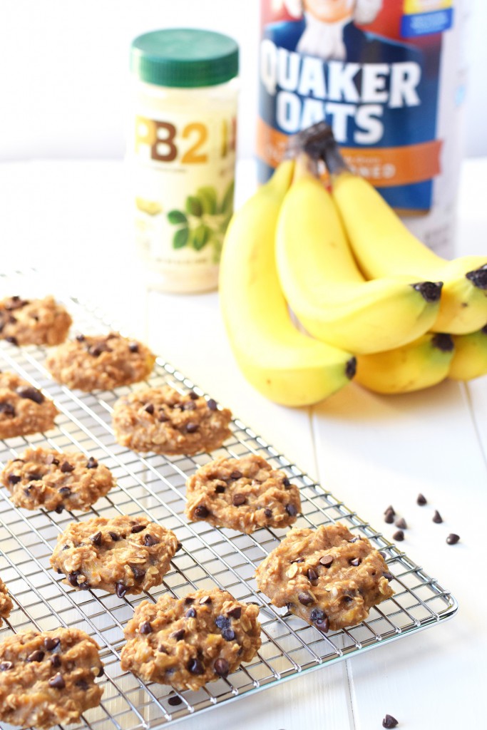 3 Ingredient Peanut Butter Banana Cookies - Made with only bananas, oats, PB2 (and your choice of mix-ins), these cookies are less than 50 calories each and healthy enough to be breakfast!