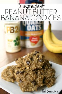3 Ingredient Peanut Butter Banana Cookies - Made with only bananas, oats, PB2 (and your choice of mix-ins), these cookies are less than 50 calories each and healthy enough to be breakfast! | Feel Great in 8 - Healthy Real Food Recipes