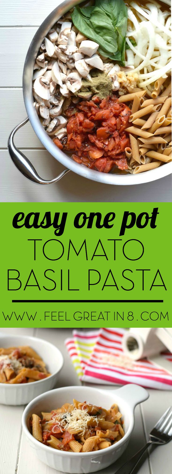 You won't believe how easy it is to make this delicious one pot pasta recipe! Just throw all of the ingredients into a pot, including uncooked pasta, and less than 20 minutes later you have a healthy dinner on the table!