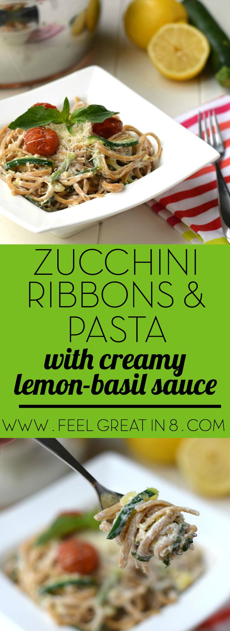 This quick, easy, and healthy Zucchini Ribbons & Pasta with Creamy Lemon-Basil Sauce is a delicious way to add veggies to a family favorite dish. You'll love the fresh Italian flavors!