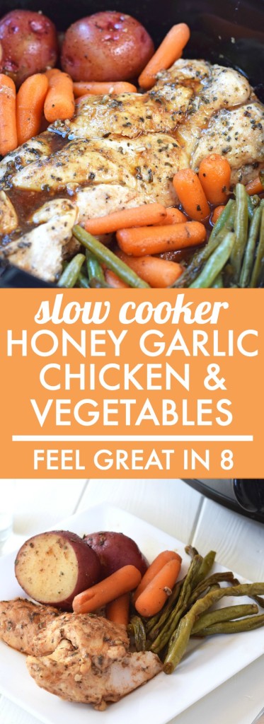Slow Cooker Honey Garlic Chicken and Vegetables - This is as easy as a healthy dinner gets! Throw all of the real food ingredients into the Crock Pot and you've got a delicious dinner the whole family will love!
