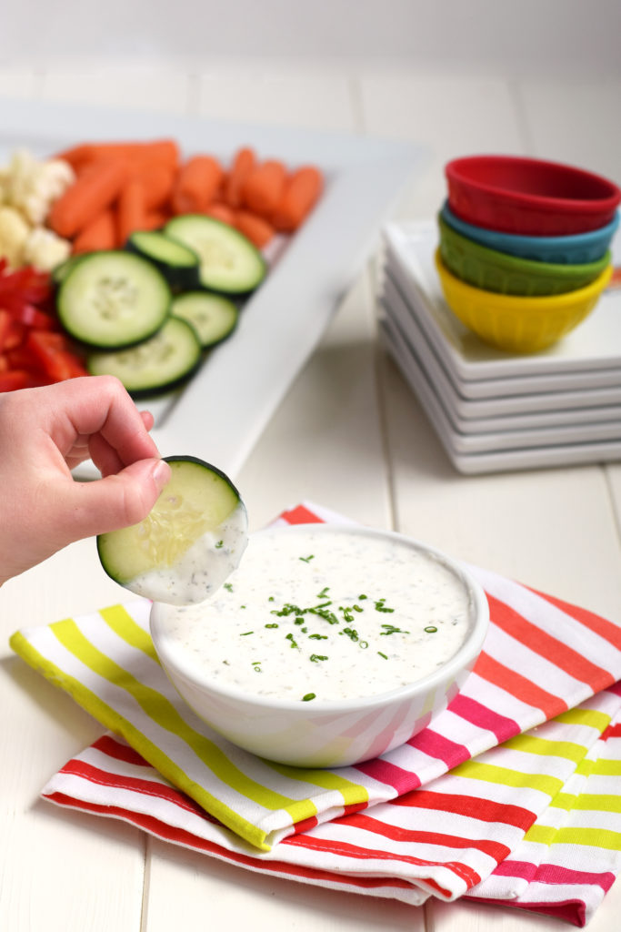 Homemade Greek Yogurt Ranch Dip - This simple, healthy dip is perfect for dipping vegetables or even chips. High in protein, low in calories and made with only real food ingredients!